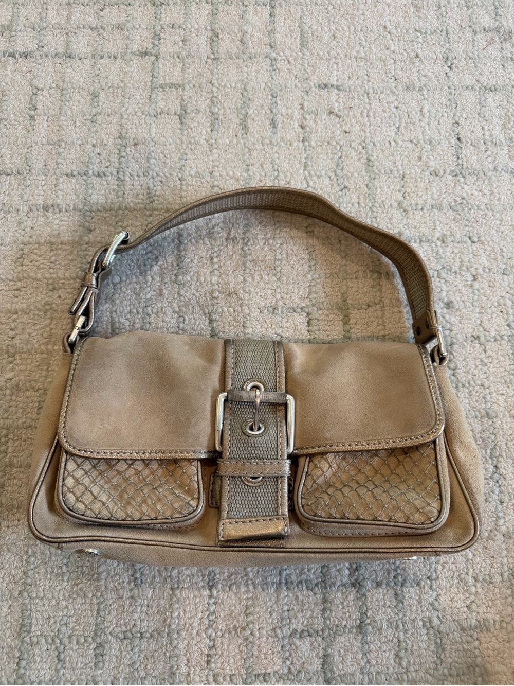 MICHAEL Michael Kors Taupe Shoulder Bag with Buckle Front